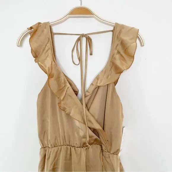 Show Me Your Mumu Samantha Ruffle Wrap Dress True Gold Luxe Satin Small‎ - Picture 6 of 12
